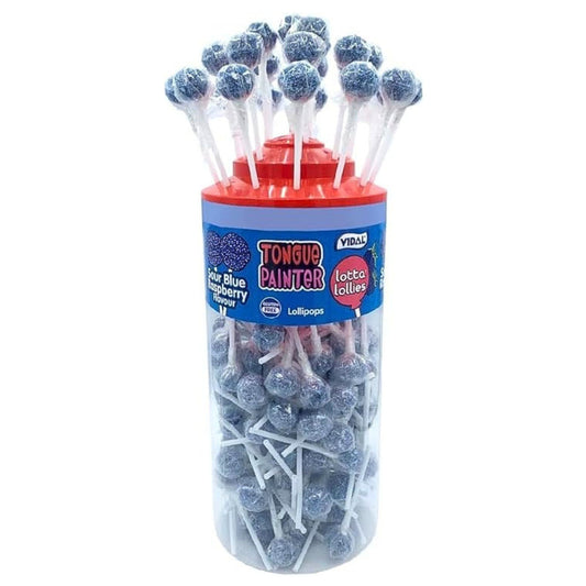 Vidal Lotta Lollies Sour Blue Raspberry Tongue Painting Lollipops - 150 Count Bulk Tub