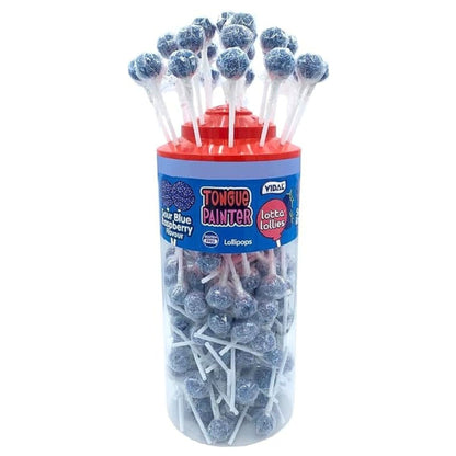 Vidal Lotta Lollies Sour Blue Raspberry Tongue Painting Lollipops - 150 Count Bulk Tub