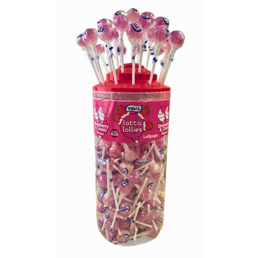 Vidal Lotta Lollies Strawberry & Cream Lollipops - 150 Bulk Tub