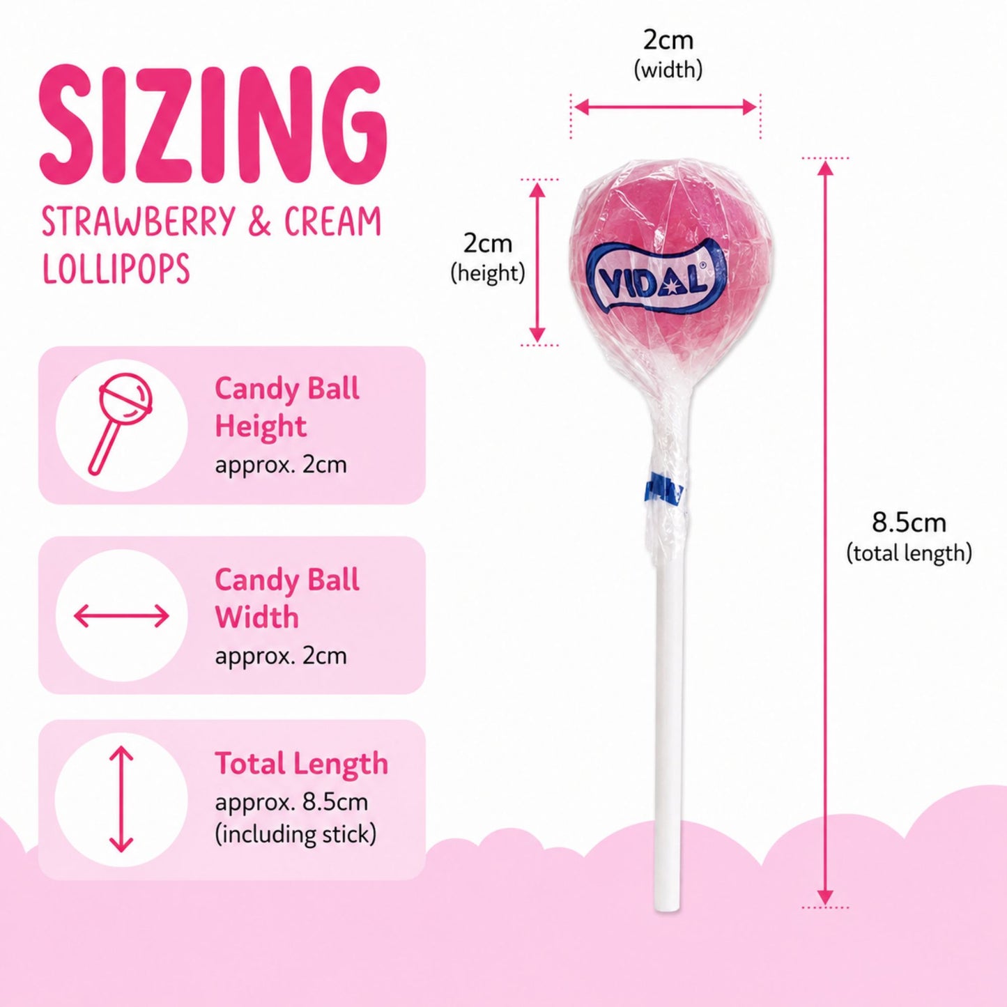 Vidal Lotta Lollies Strawberry & Cream Lollipops - 150 Bulk Tub